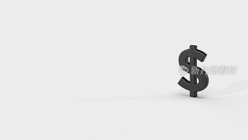 Black 3d dollar render minimalistic simple symbol design isolated on white background. Forex Trading concept. Currency 3DÂ rendering Illustration. Copy space